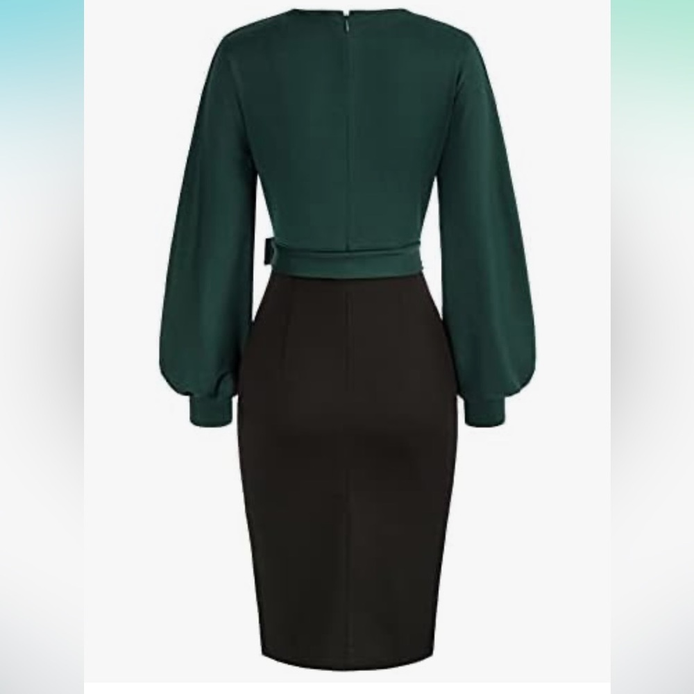 Elegant Green and Black Wrap Dress - Picture 2 of 5